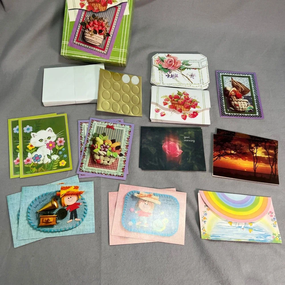 Vintage Greeting Card Lot The Chatter Box‎ Stationery Note Cards Envelopes Seals